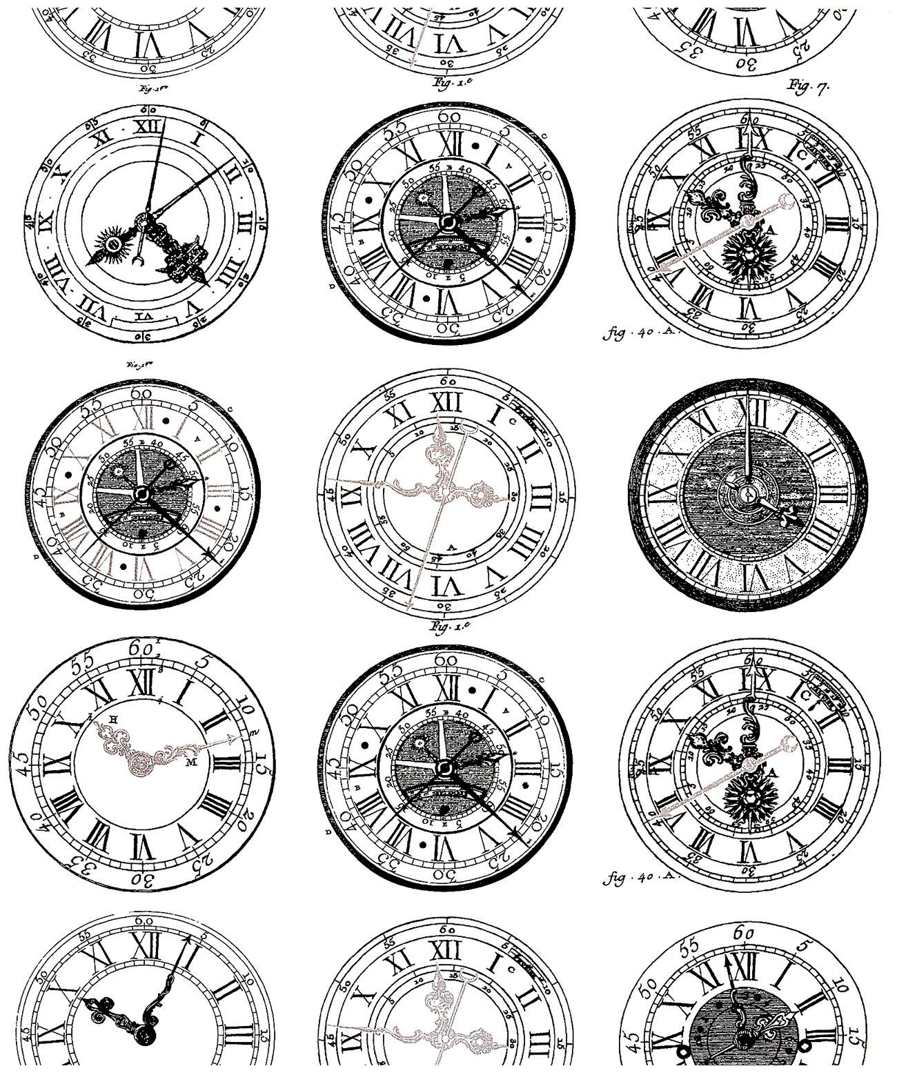 Vários estilos de relógios dos séculos XIX e XX