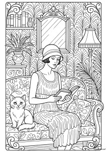 Elegância retrô dos anos 1920 (Página Vintage para colorir)