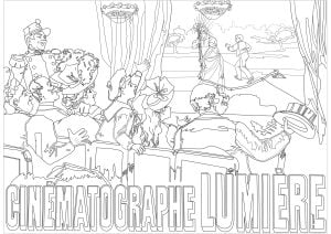 Página Vintage para colorir e imprimir para adultos : Cartaz CINEMATOGRAPHE LUMIERE