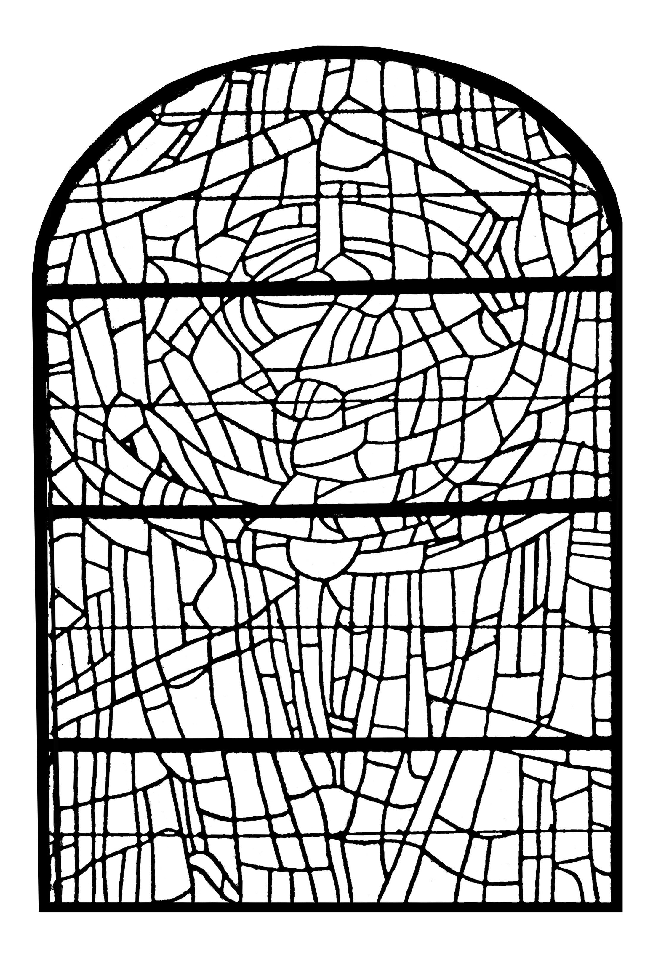 Página para colorir feita a partir de um vitral moderno da Igreja de Saint Servant sur Oust (França) - versão 3