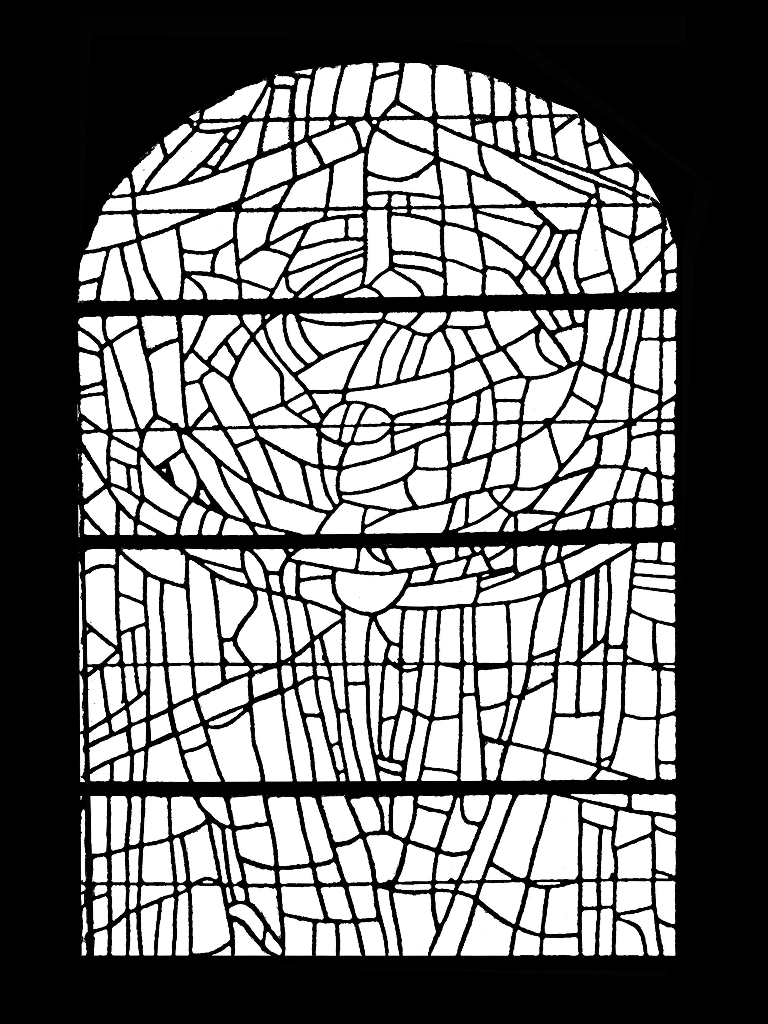 Página para colorir feita a partir de um vitral moderno da Igreja de Saint Servant sur Oust (França) - versão 1