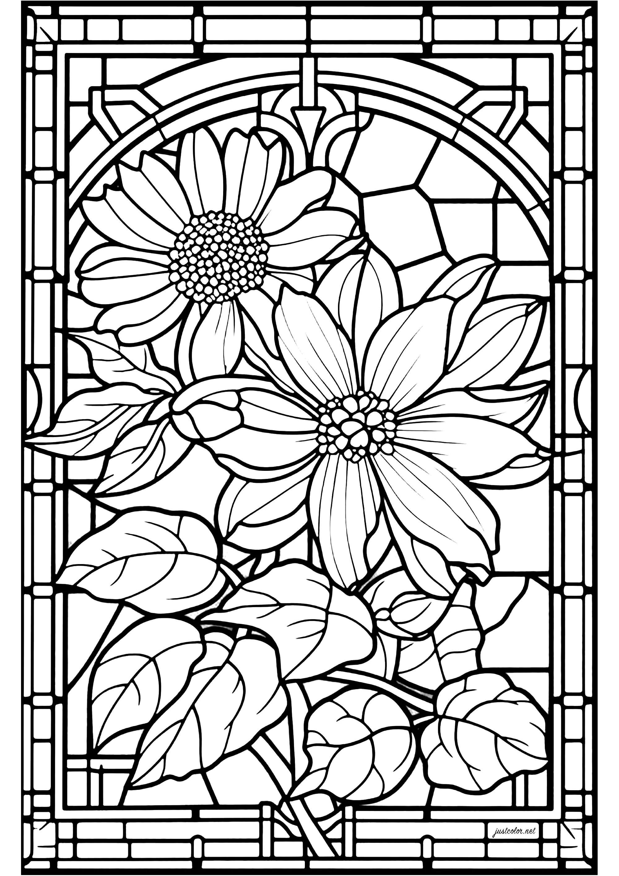 Flor de vidro colorido - 1 - Páginas de Vitral para colorir