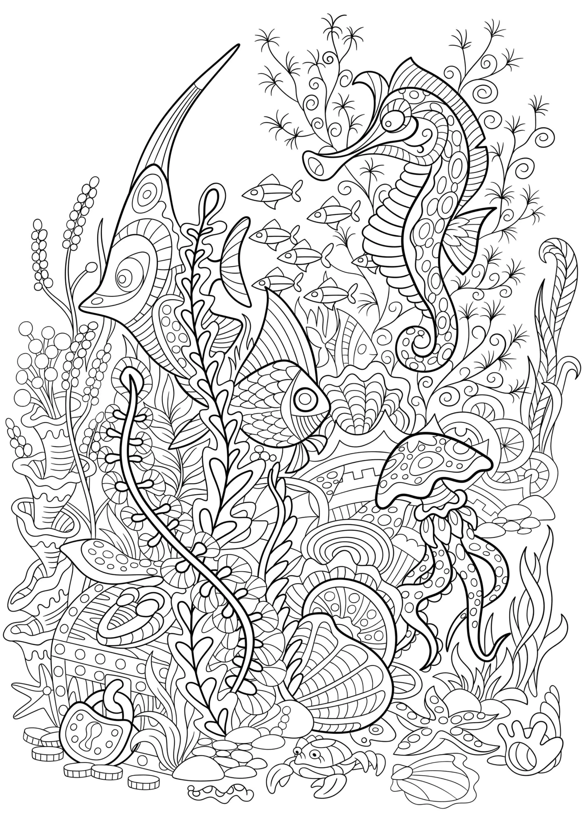 Seaworld (Página de Mundos da água para colorir e imprimir para adultos)