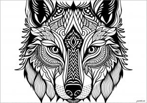 Página de para colorir e imprimir para adultos : Magnífica cabeça de lobo