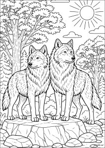 Duo de lobos no seu promontório (Página para colorir)