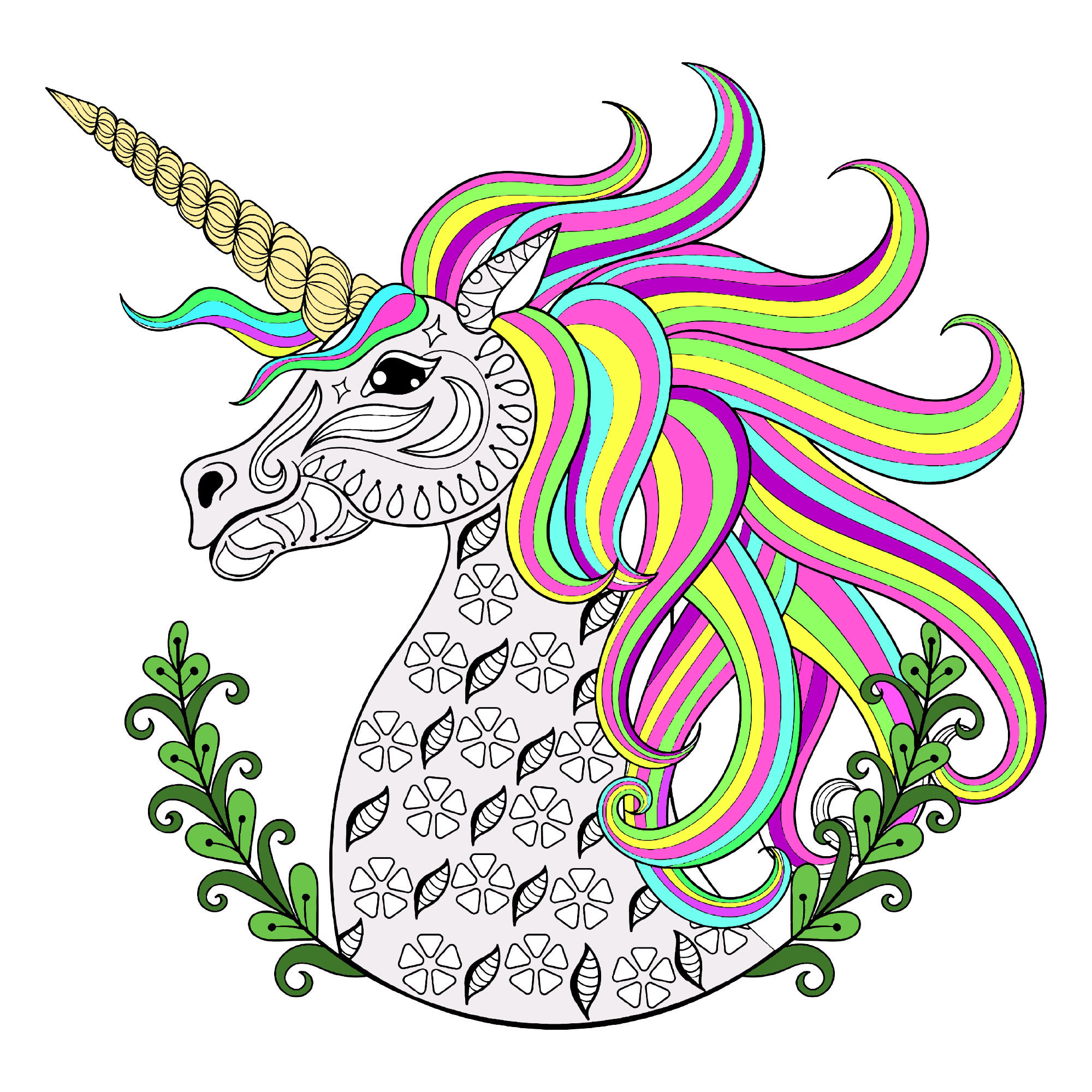 Unicorns Coloring Pages for Adults.