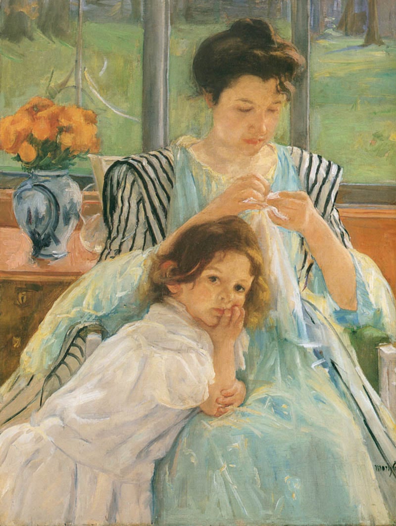 年轻母亲缝纫 (1900), 玛丽·卡萨特 (1844,1926)