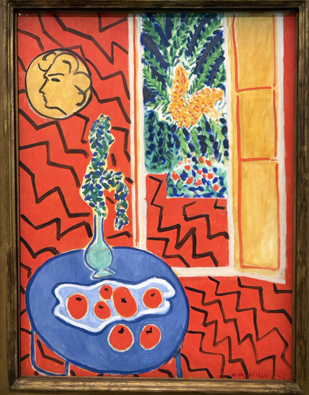 Interior in Red , Still Life on Blue Table (1947) ,  Henri Matisse (1869 - 1954) ,  Centre Pompidou , Paris, &copy; Photo Credit : Just-Travels.net / JustColor.net