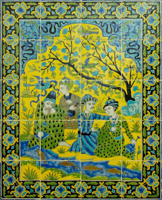 Wall panel – Men on the banks of a stream ,  Iran, circa 1700–1800 ,  Louvre Museum, Paris, France iran