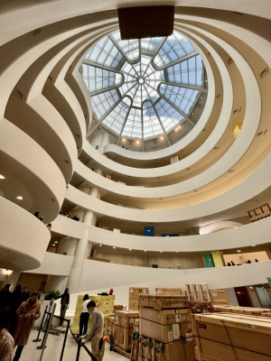 Iconic view of the Guggenheim Museum in New York, recognizable by its famous spiral architecture