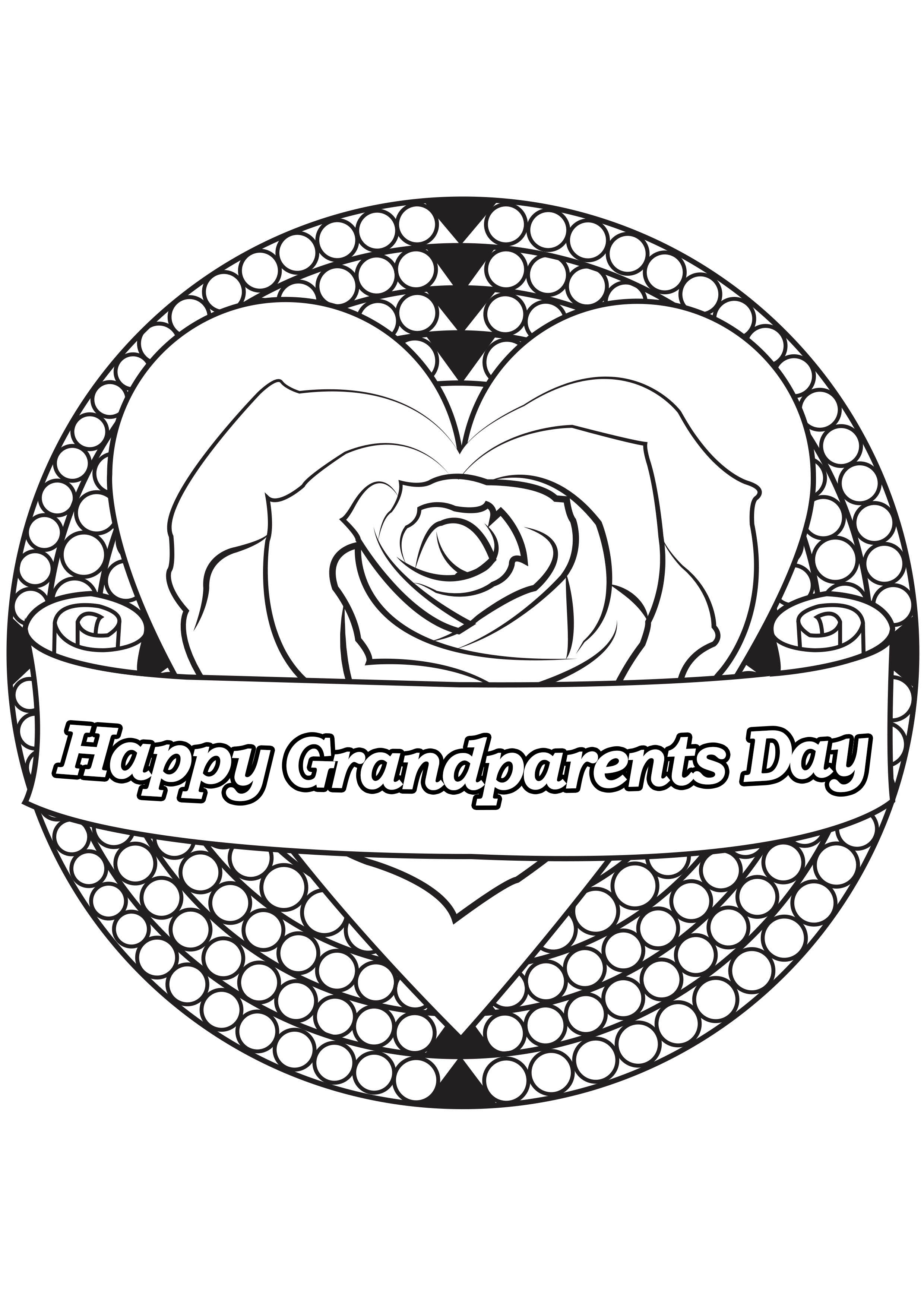 Grandparents day coloring page : heart & rose, Artist : Allan