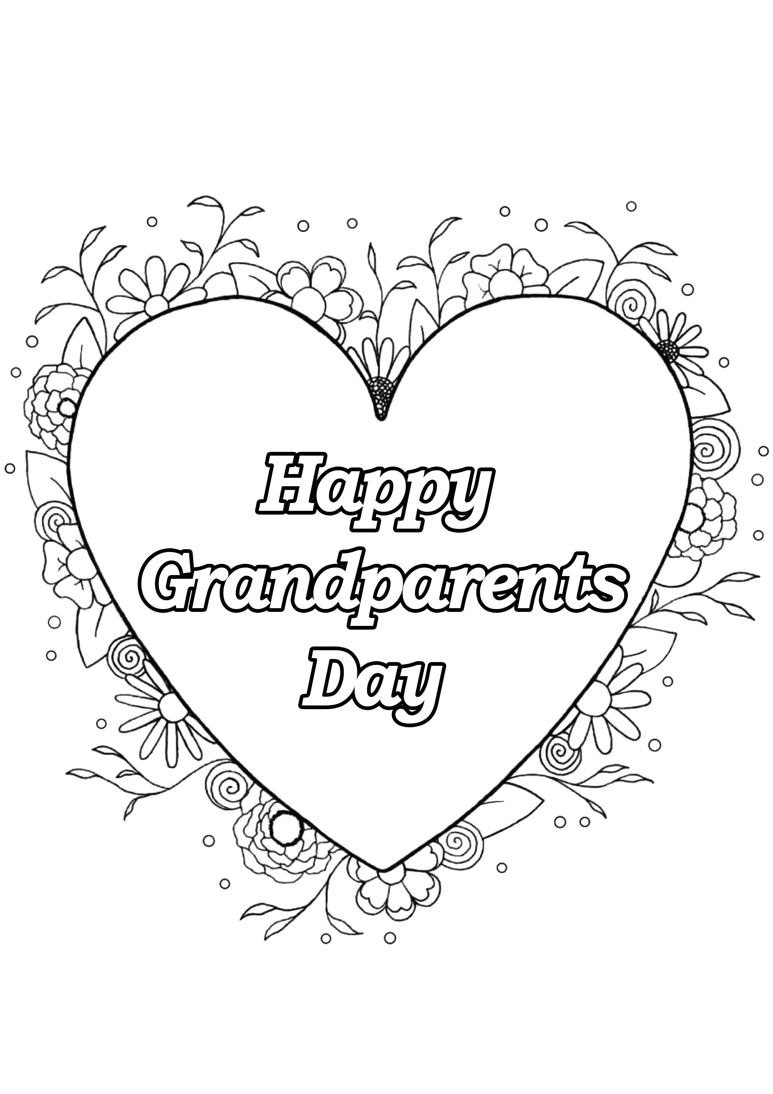 Grandparents day coloring page : Heart & Flowers, Artist : Louise
