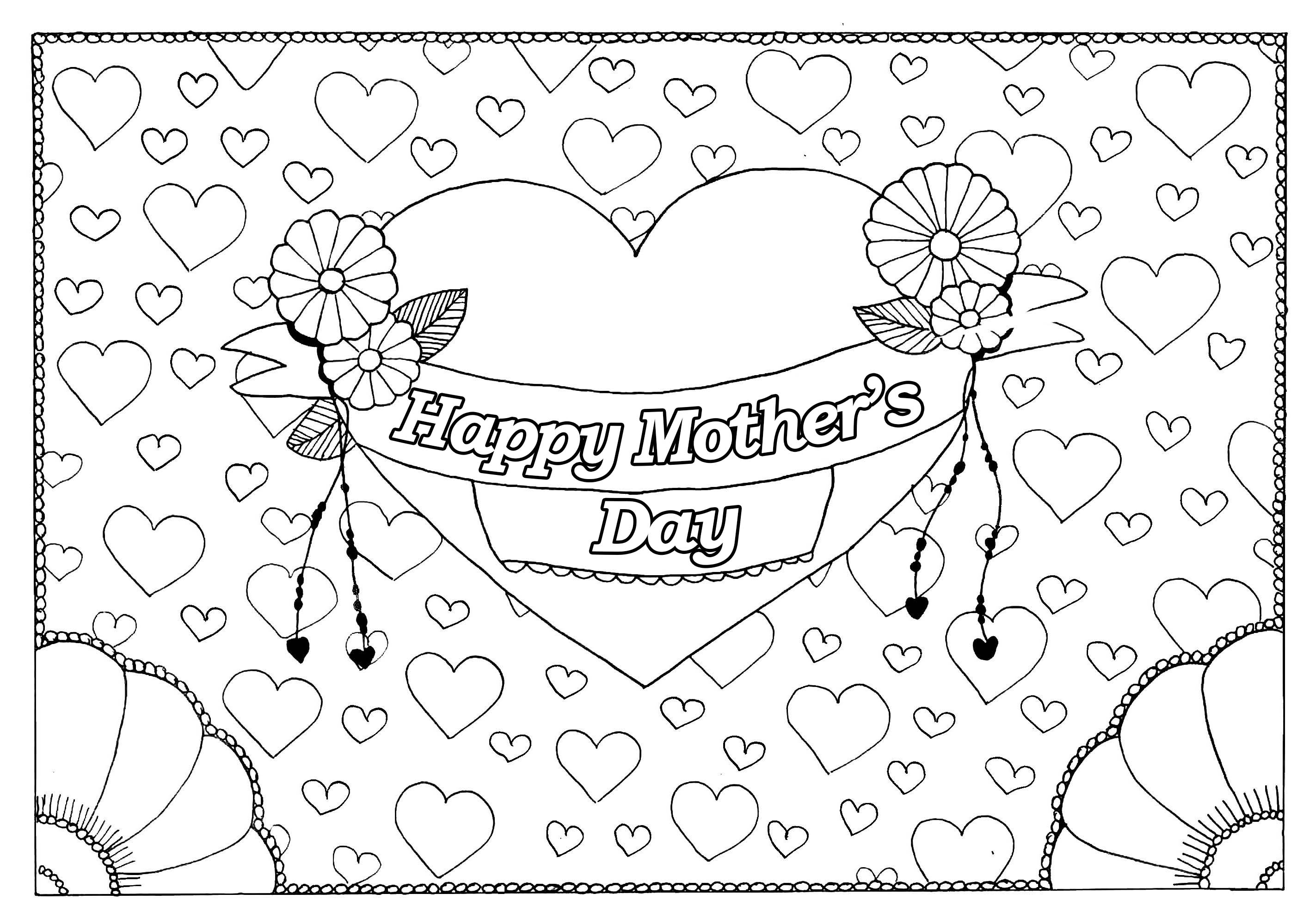 Mother's day coloring page : Big & little hearts, Artist : Pauline