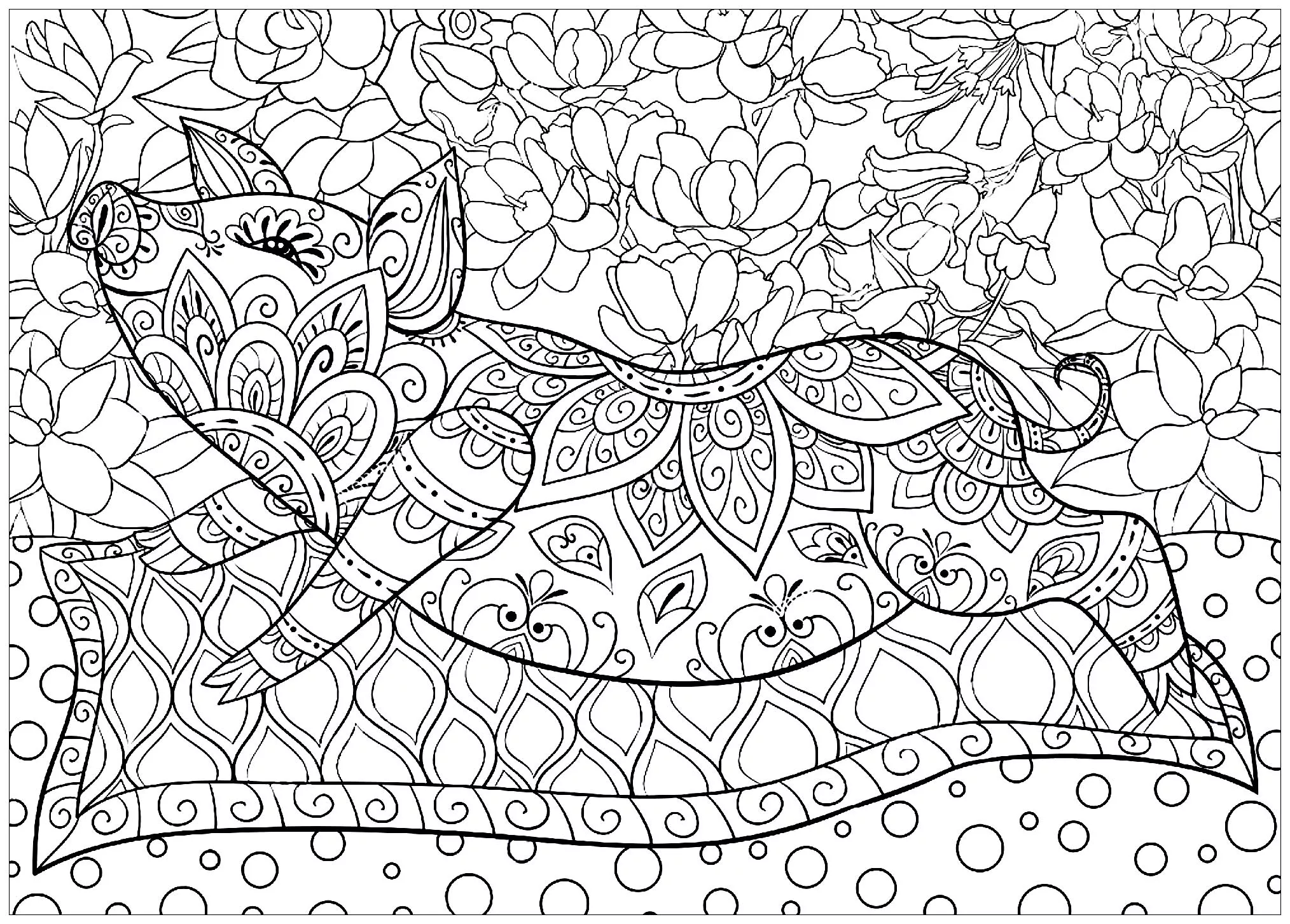 Pig carpet flowers (Printable Coloring Page for adults)