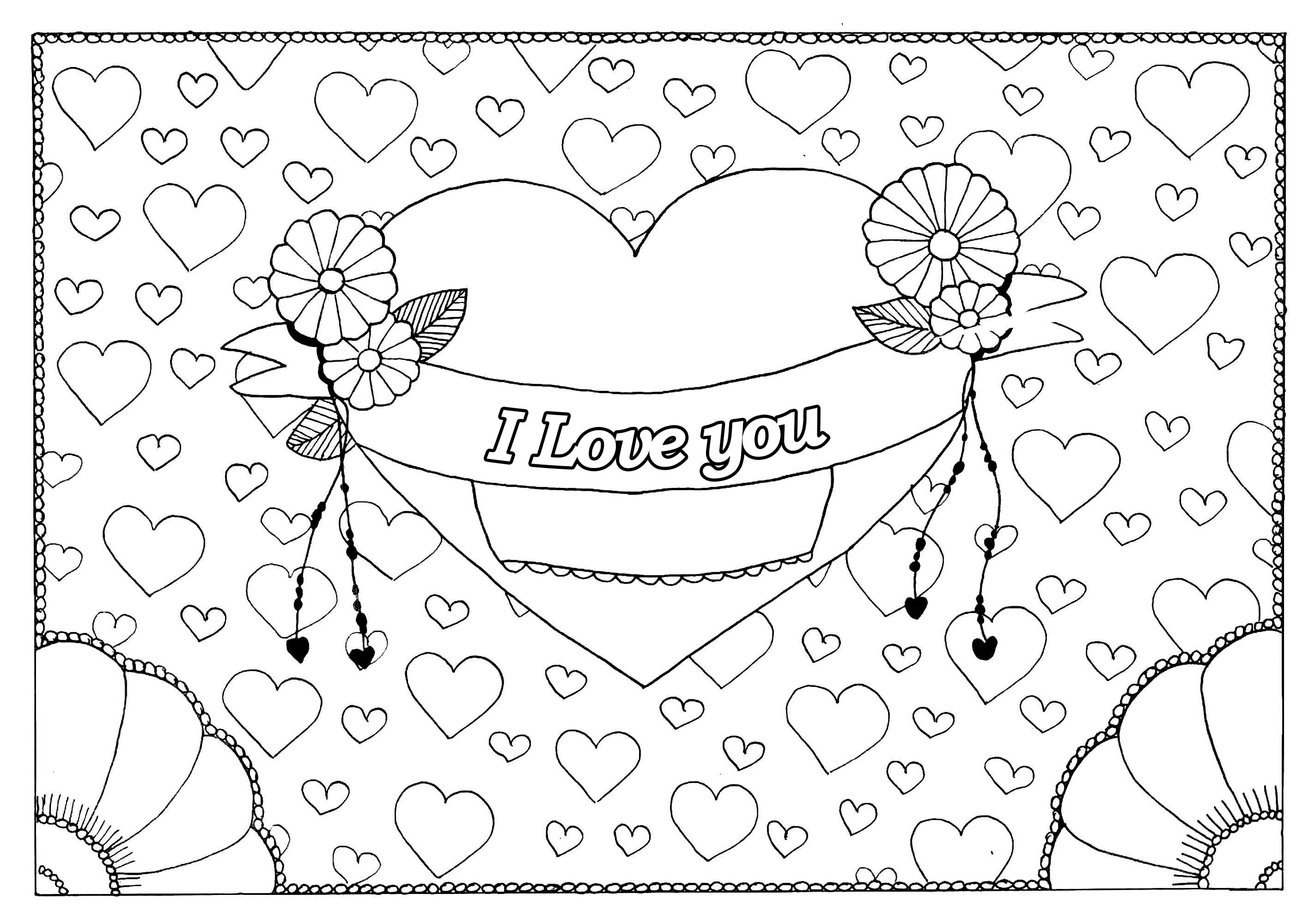 Valentine's Day coloring page - Big heart & little hearts, Artist : Pauline
