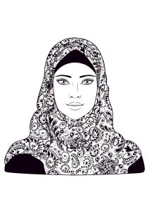 Coloring page adults woman headscarf