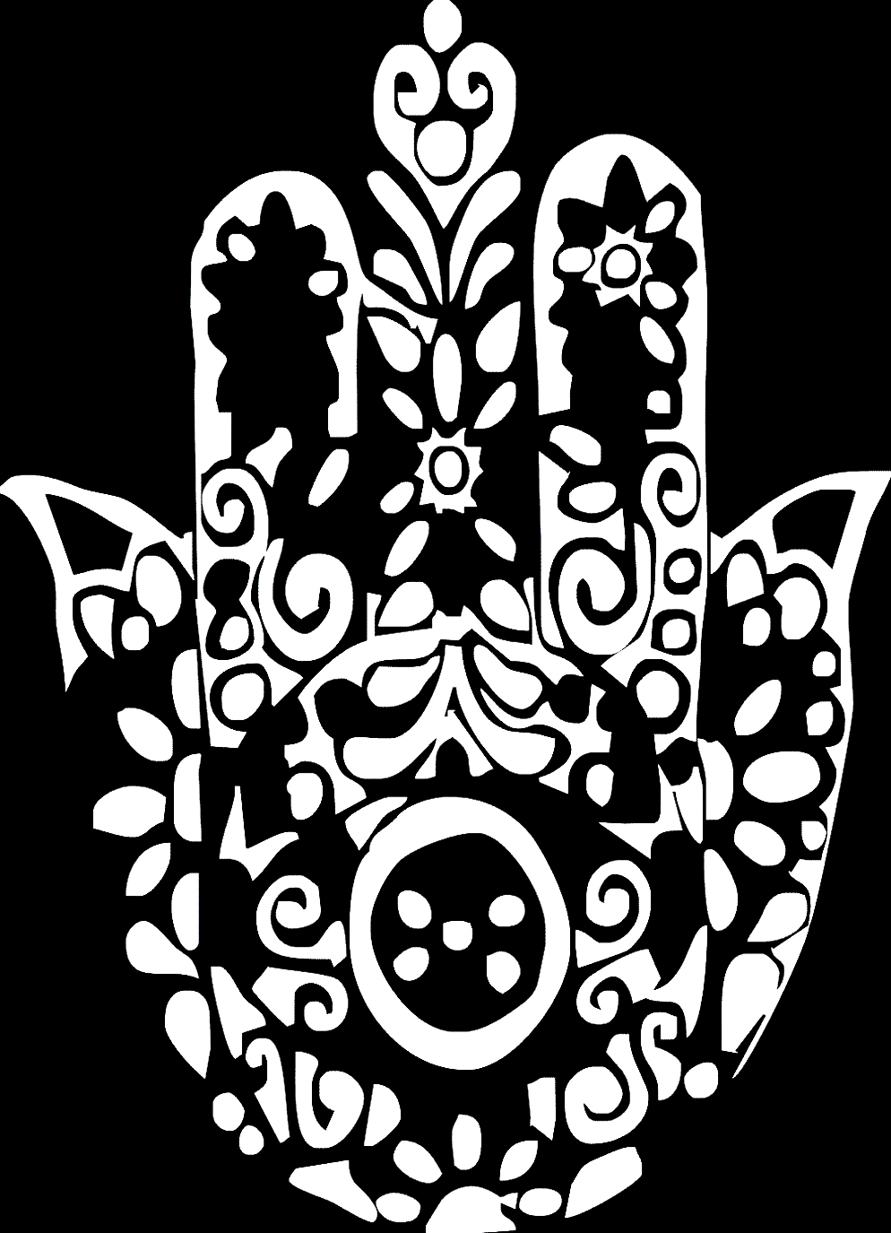 Coloring page for adult of the 'Hand of Fatma', a north african amulet used to keep curses away Coloring page for adult of the 'Hand of Fatma', a north african amulet used to keep curses away