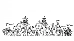 Parade of elephants carrying princes