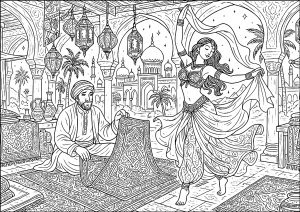 Dancing and selling carpets in a souk