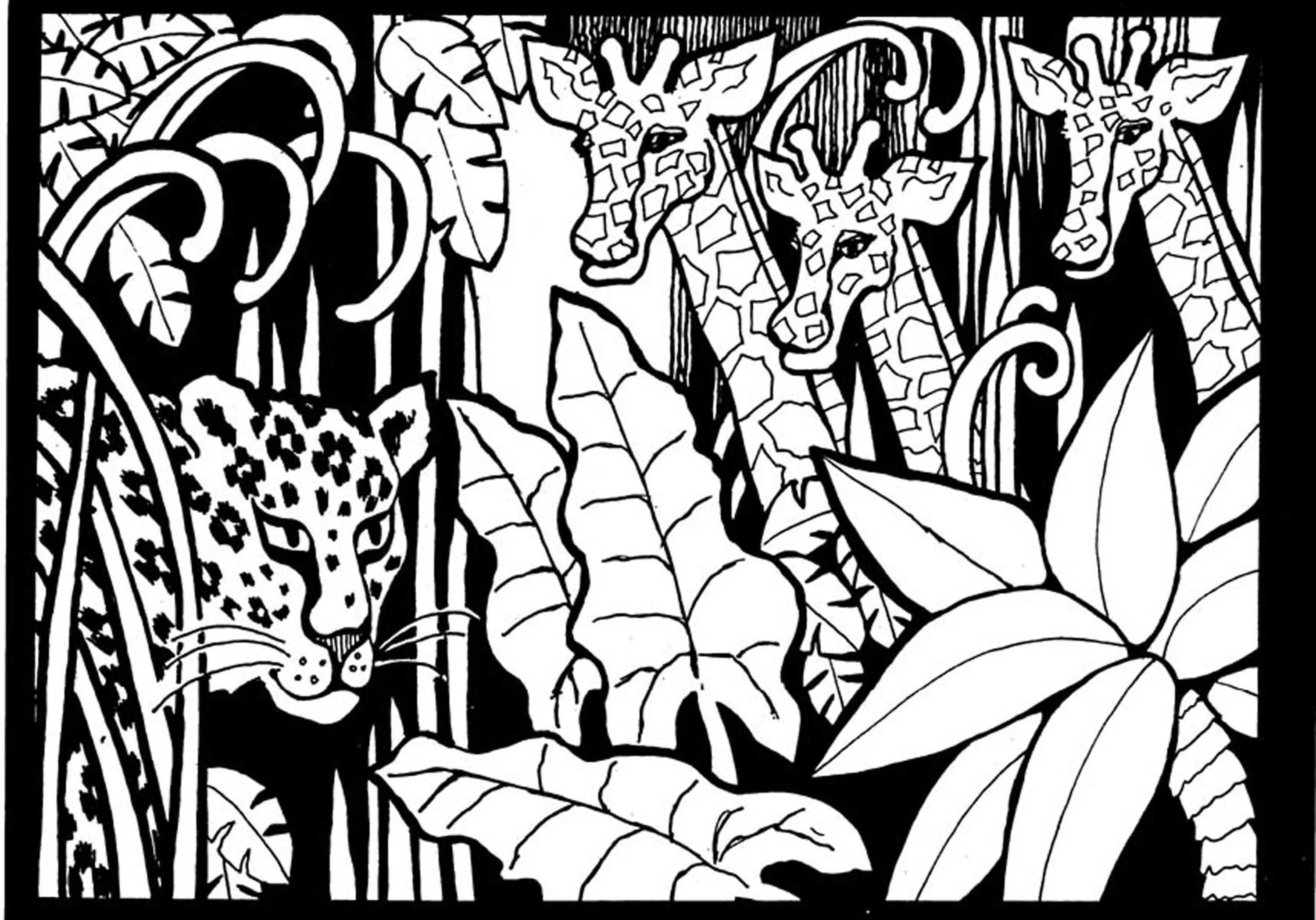 Africa giraffes to print (Printable Coloring Page for adults)