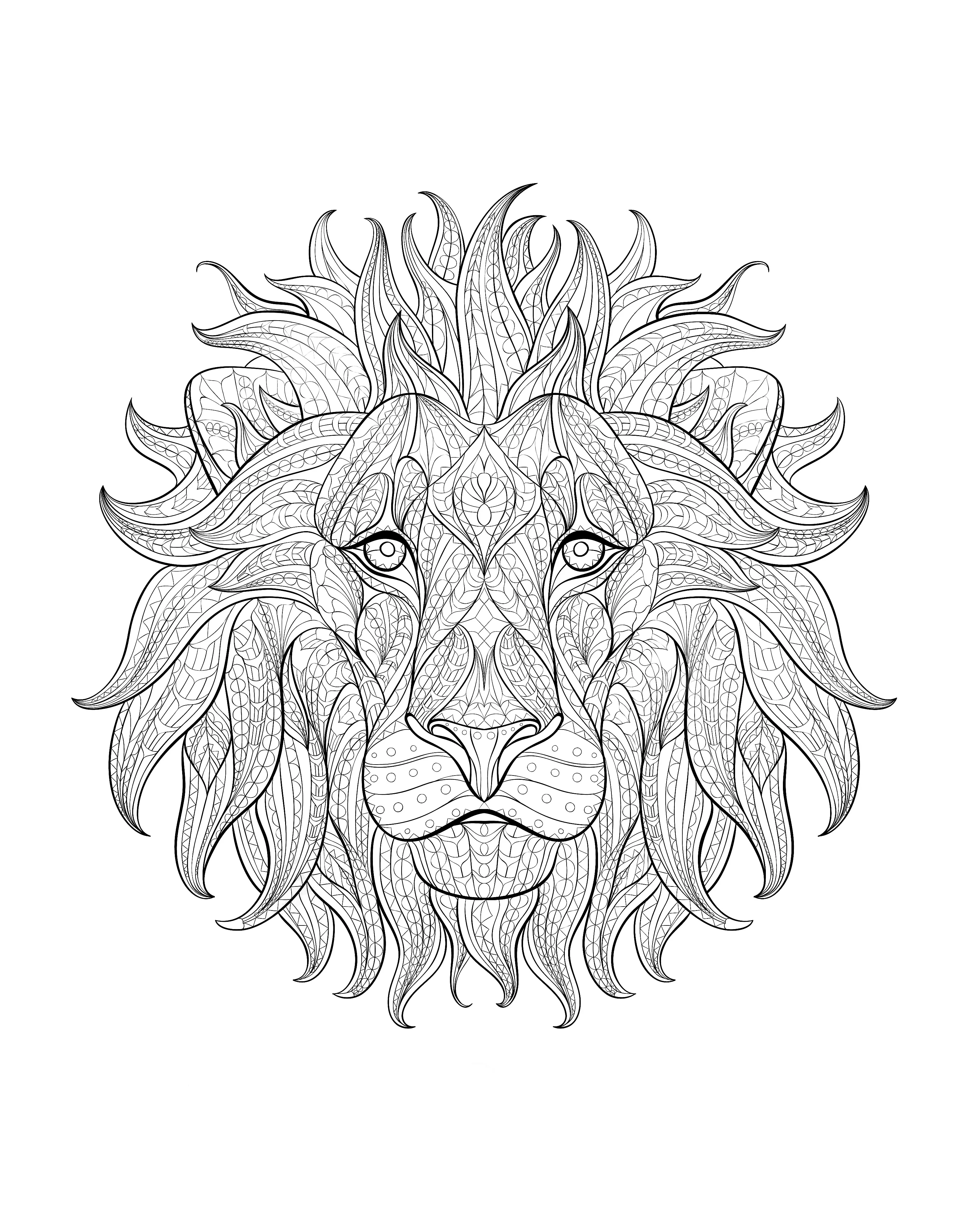 Africa lion head - 3 (Printable Coloring Page for adults)