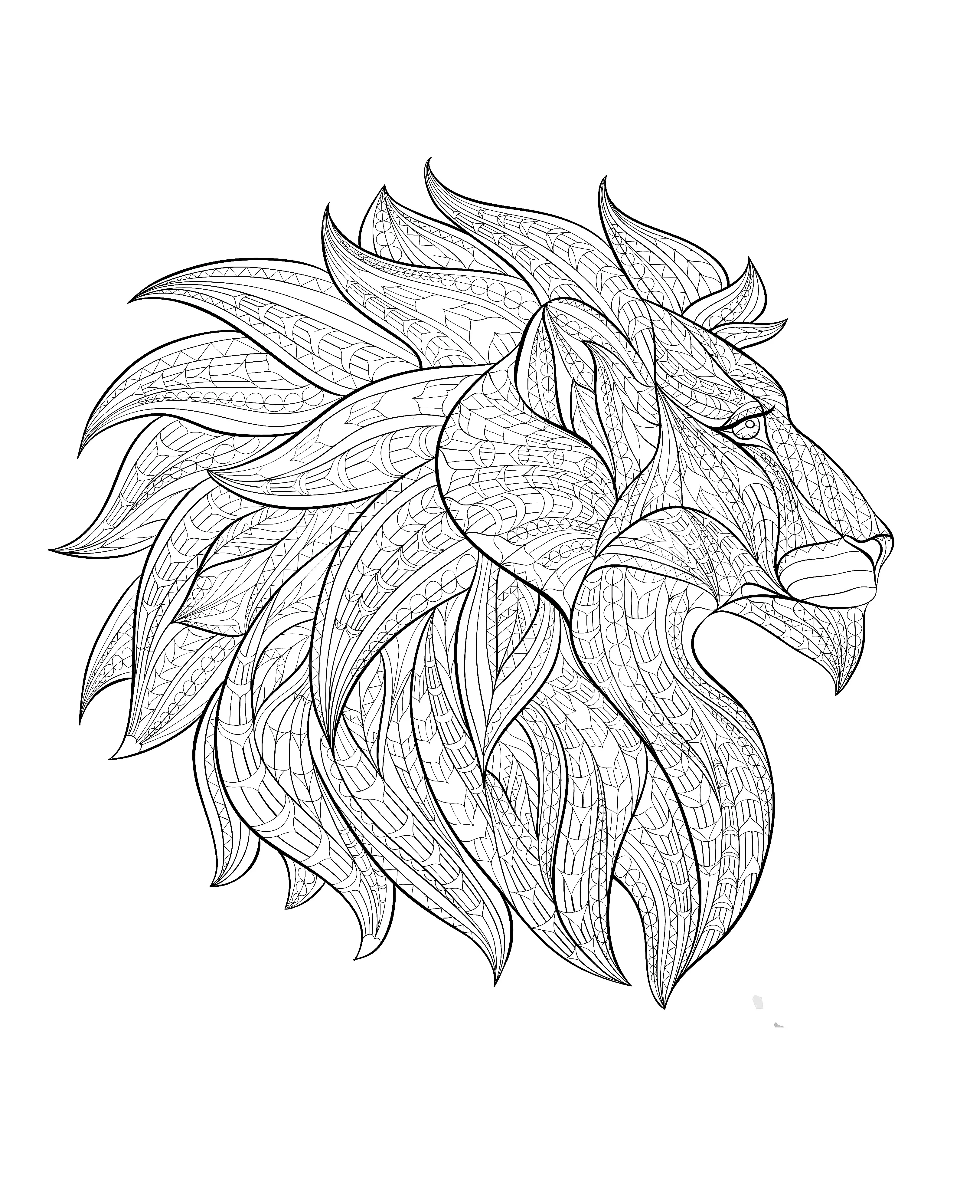 Africa lion head profile (Printable Coloring Page for adults)