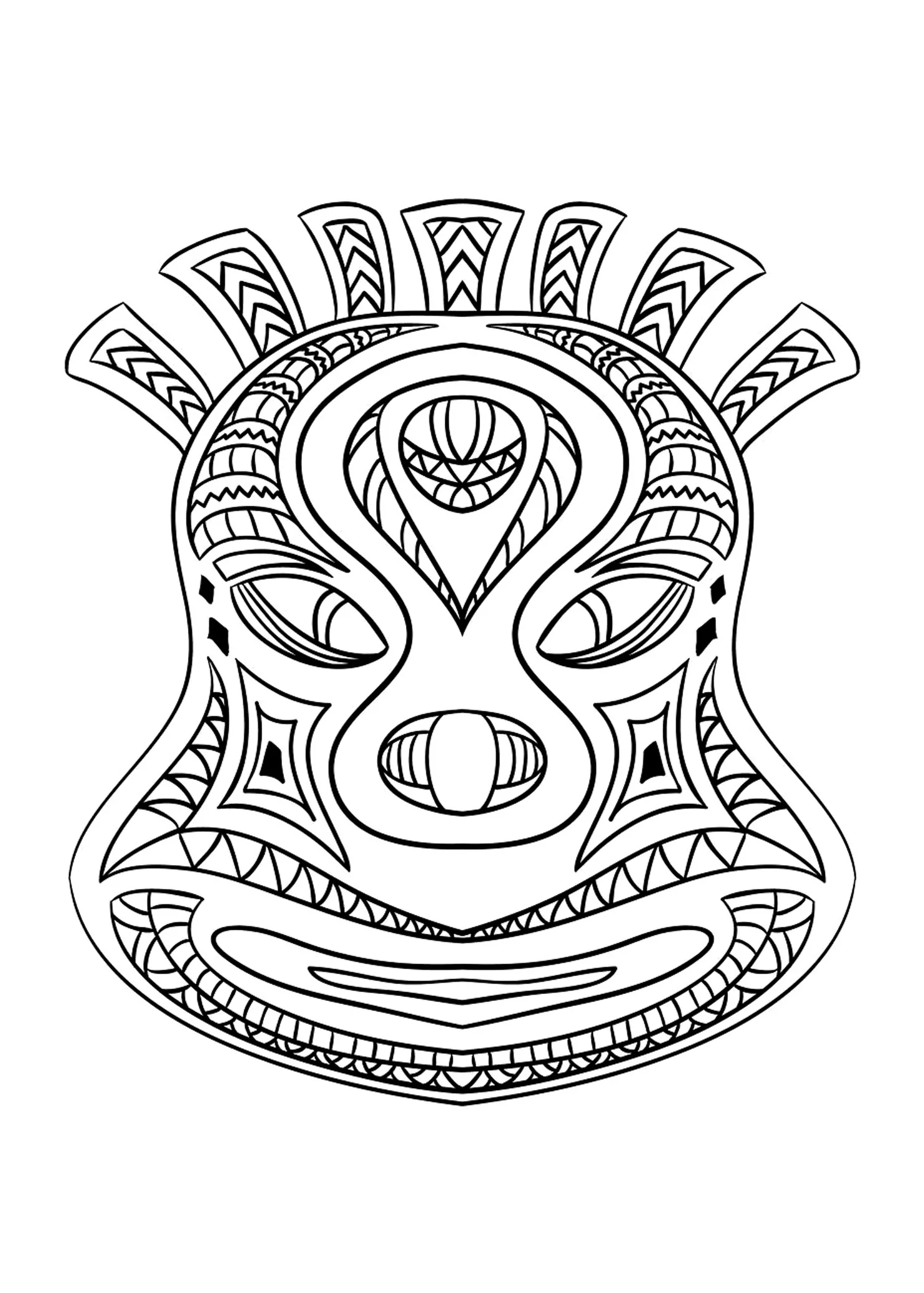 African mask - 2 (Printable Africa Coloring Page for adults)