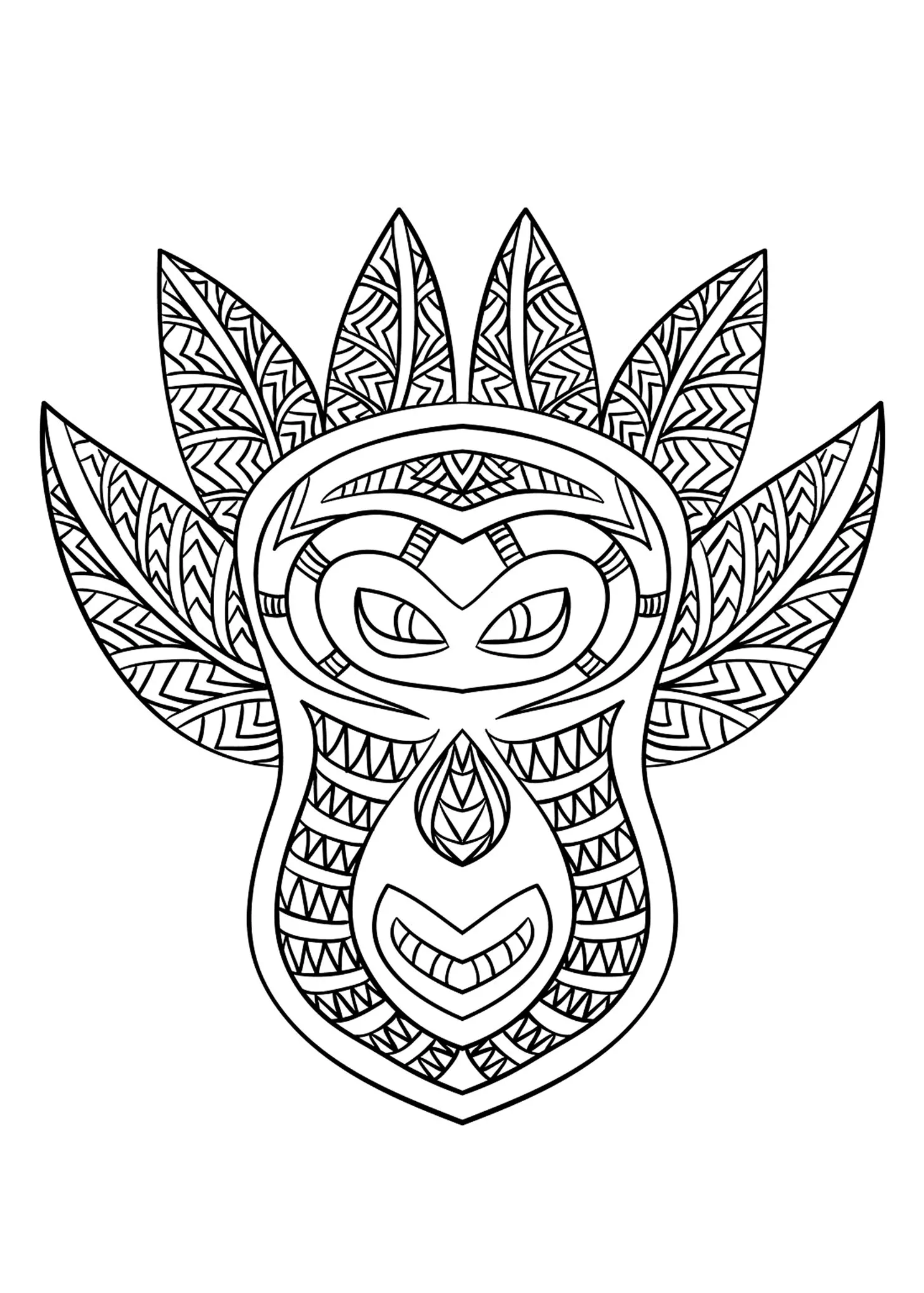 African mask - 6 (Printable Africa Coloring Page for adults)