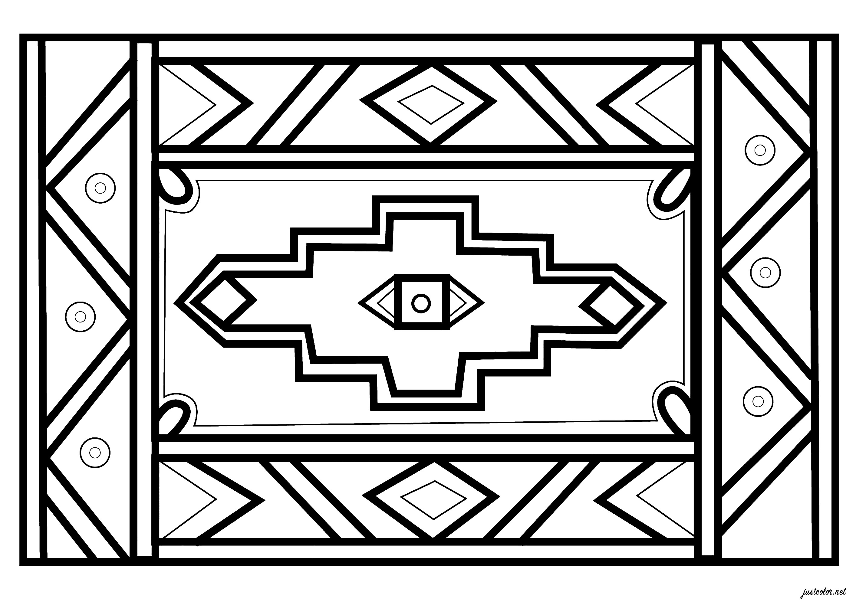 Coloring page freely inspired by the paintings of the African artist Esther Mahlangu. Esther Mahlangu, born in 1935, is a South African artist of Ndebele culture. She is known for her large contemporary paintings, in a geometric style referring to this Ndebele heritage.