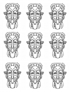 Coloring adult africa masks identicals