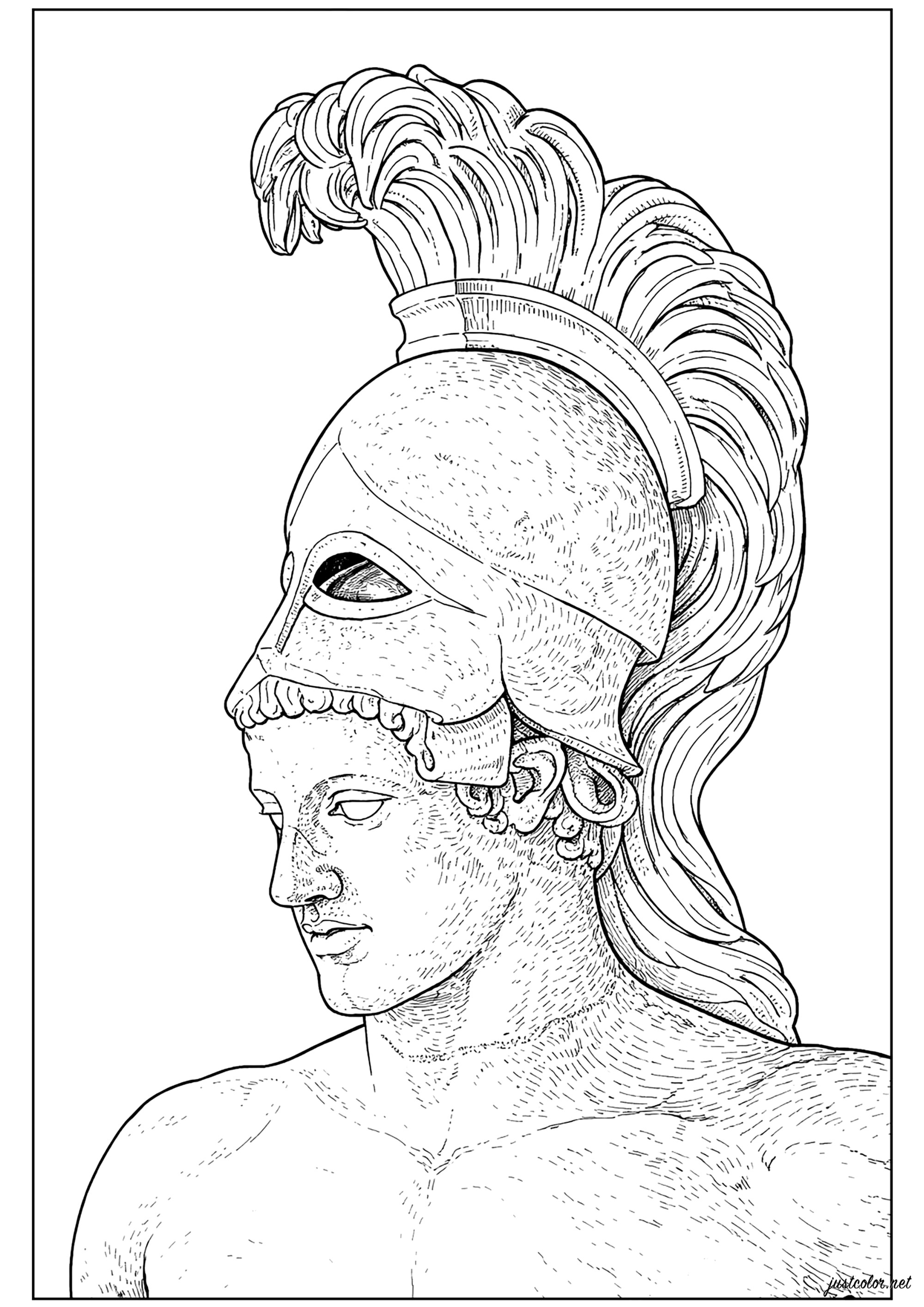 Greek hoplite, ancient soldier (Printable Ancient Greece & Greek mythology Coloring Page for adults)
