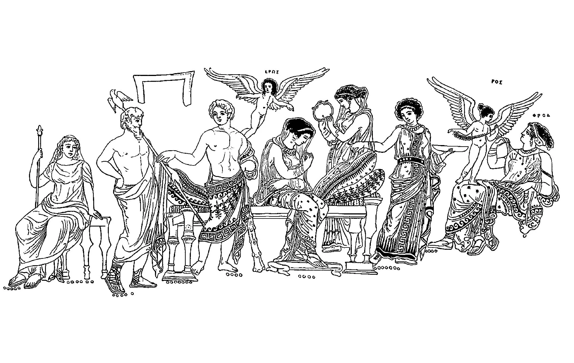 Hebe and heracles (Printable Ancient Greece & Greek mythology Coloring Page for adults)