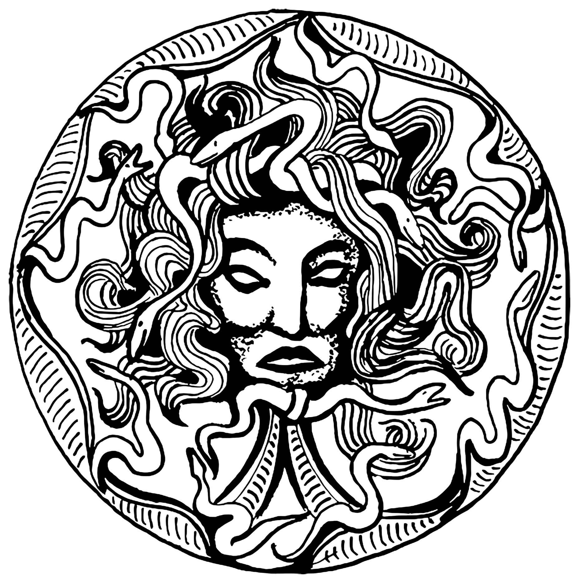 Medusa's head, to print & color (from an amulet)