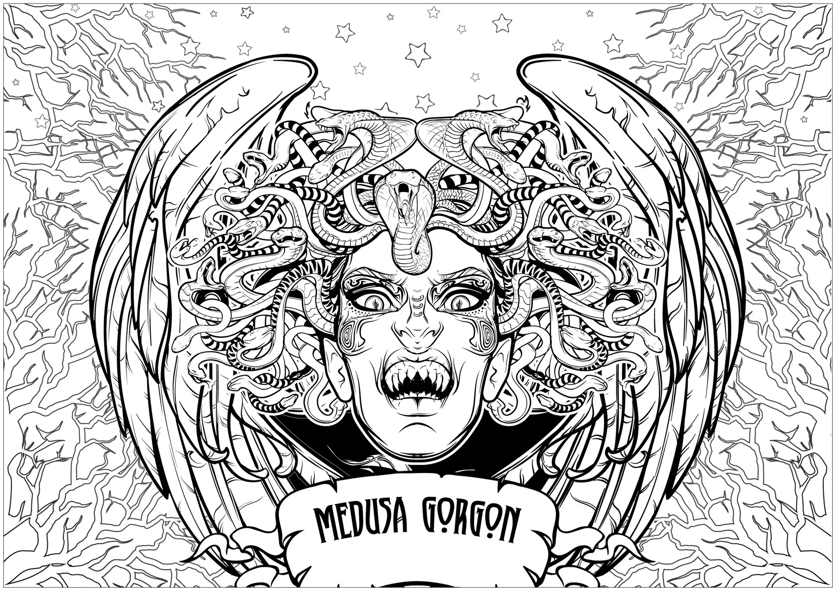 Gorgon Medusa (Printable Ancient Greece & Greek mythology Coloring Page for adults)