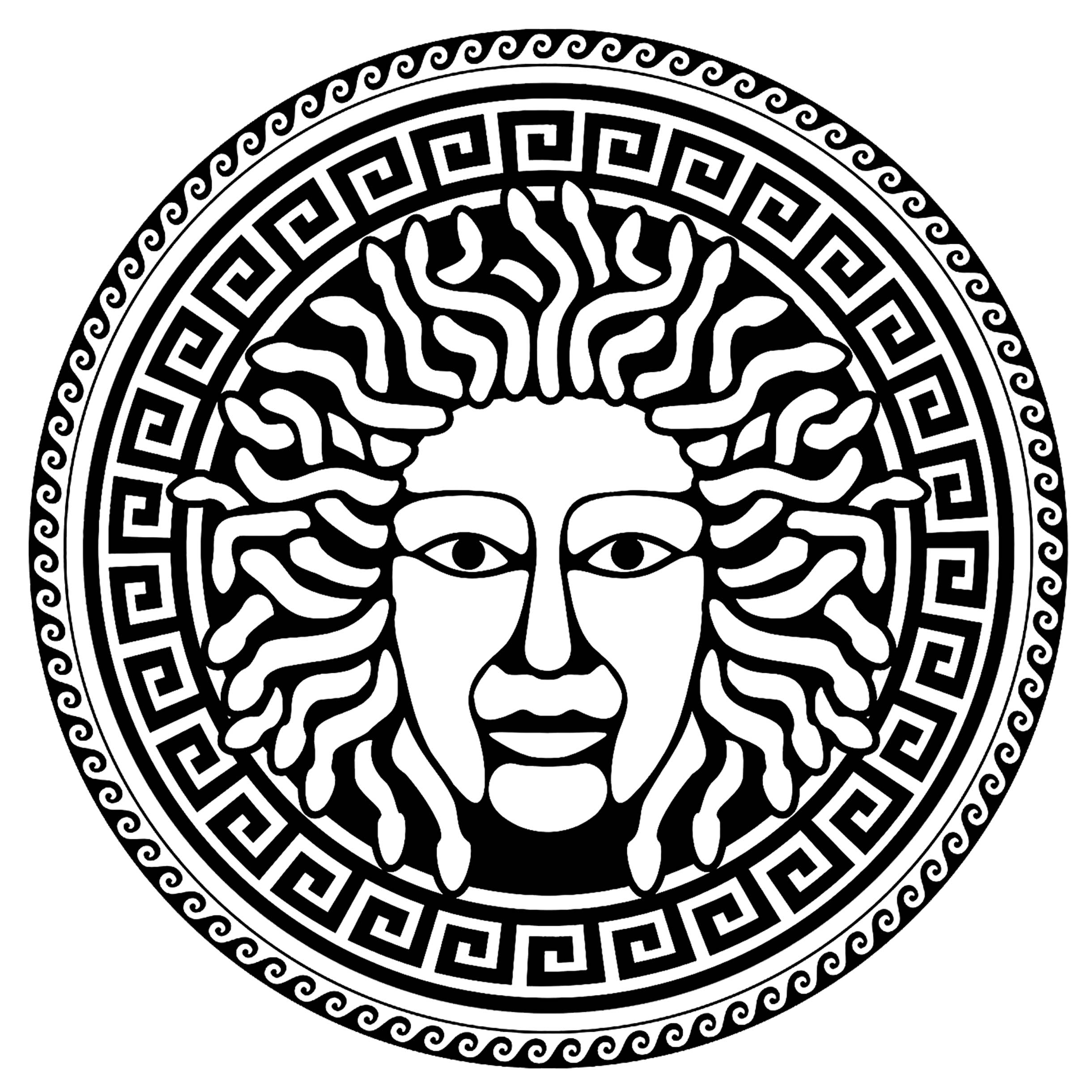 Medusa, in a circle with traditional greek patterns - 3, Artist : Art. Isabelle