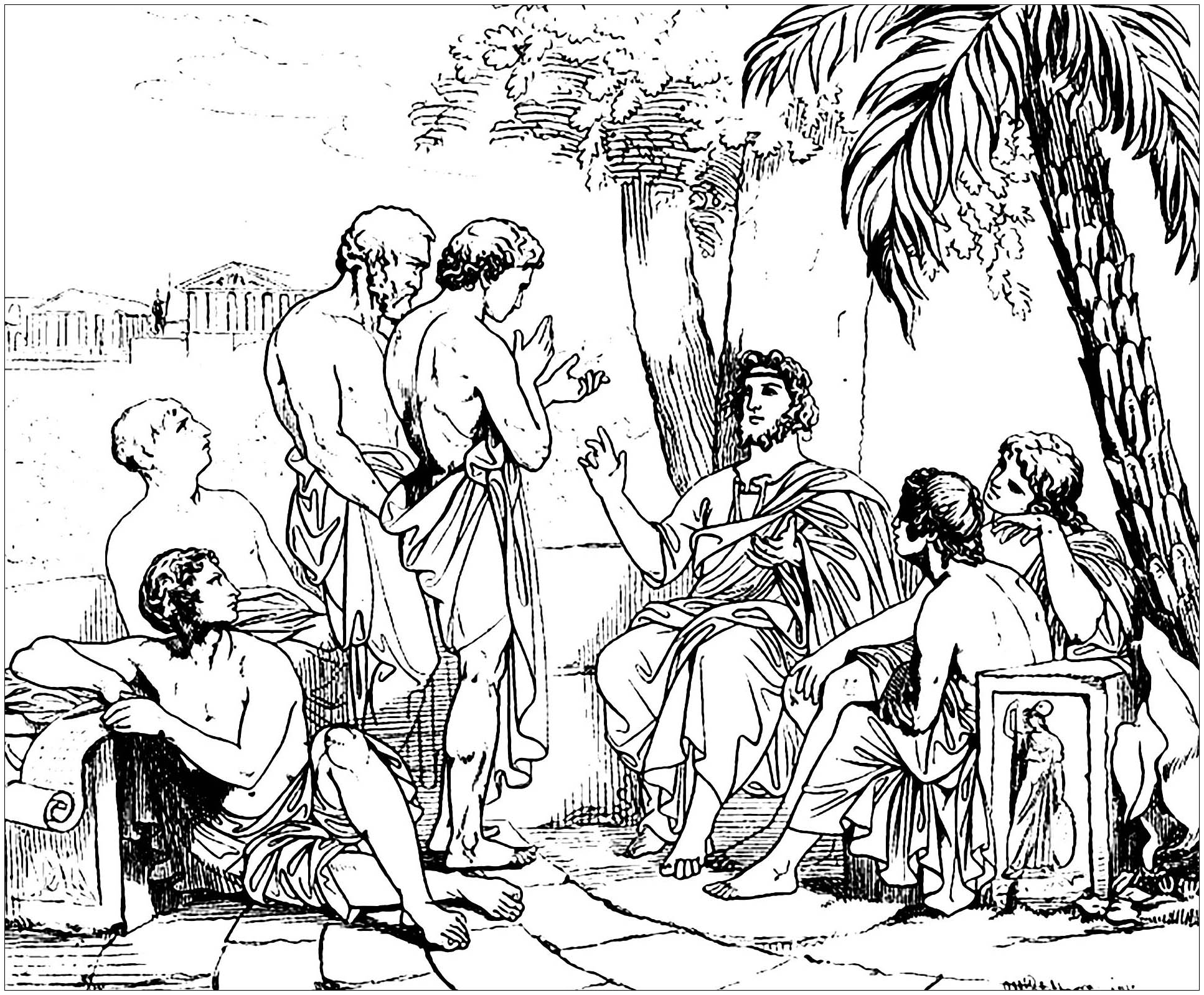 Plato in his academy, by an Unknown Xylographer (1879). from the Swedish journal Svenska Familj-Journalen (1862-1887)