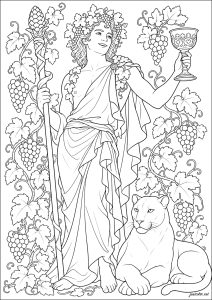 Dionysus surrounded by vines and his panther
