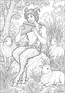 Pan playing the flute among the sheep