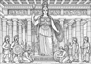 Statue of Atehena Parthenos, in the Parthenon (Ancient Greece & Greek mythology Coloring Page)