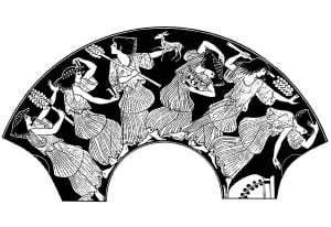 Dionysus and Maenads (created from Ancient Greek Vase Painting) (Ancient Greece & Greek mythology Coloring Page)