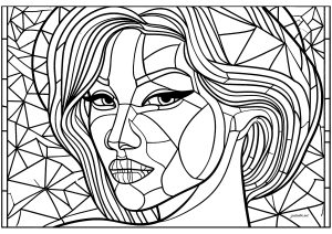 Intriguing woman with a face made up of lines