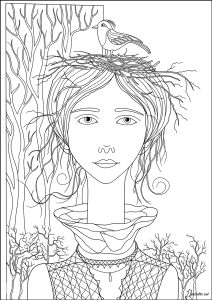 Young woman with a perched bird