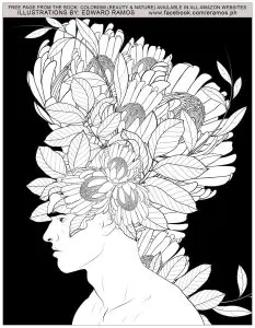 Crowned profile of flowers and foliage