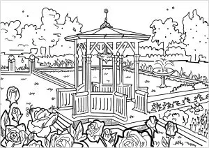 Kiosk in cute public garden