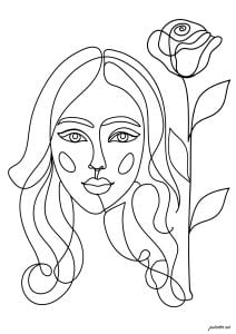 Woman and pretty rose (Line art)