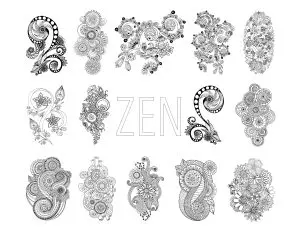 Zen antistress abstract pattern inspired by flowers full set by juliasnegireva