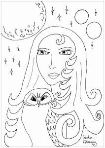 Coloring adult full moon and owl