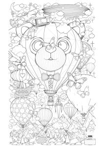 Printable Coloring Page for adults : Hot-air-balloon-zen-anti-stress-to-print