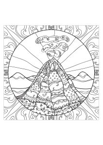 Coloring page adults volcano 2