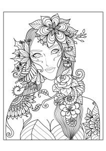 Coloring page adults woman flowers